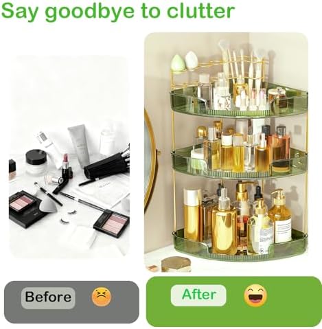 FELIZHOUSE 3-Tier Makeup Organizer for Vanity & Bathroom Countertop – Acrylic Storage Shelf with Perfume Tray & Makeup B