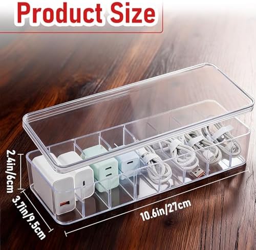 4 Pack Cable Organizer Box, Clear, 27 X 9.5 X 6 Cm
