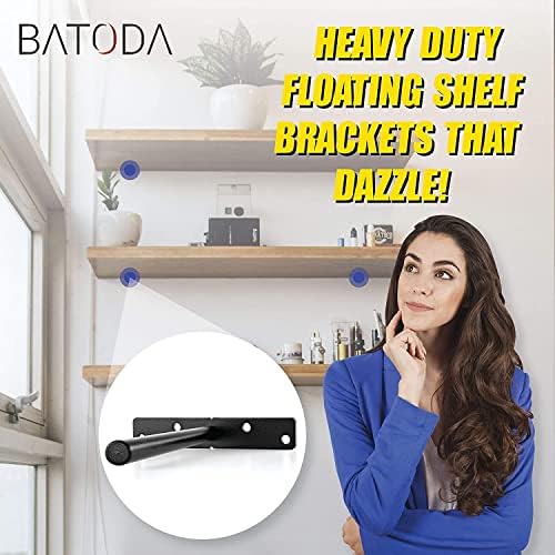 BATODA 6" Floating Shelf Bracket Heavy Duty (16 pcs) – Solid Steel Blind Shelf Supports - Hidden Brackets for Floating W
