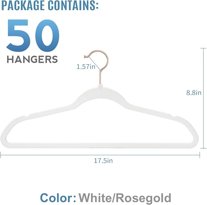 TIMMY 50 Pack Velvet Hangers, Non-Slip Ultra-Thin Space-Saving Suit & Coat Hangers with 360° Silver Swivel Hook - Hold 10 lbs, for Blazers, Dresses & Pants (17.7 in)