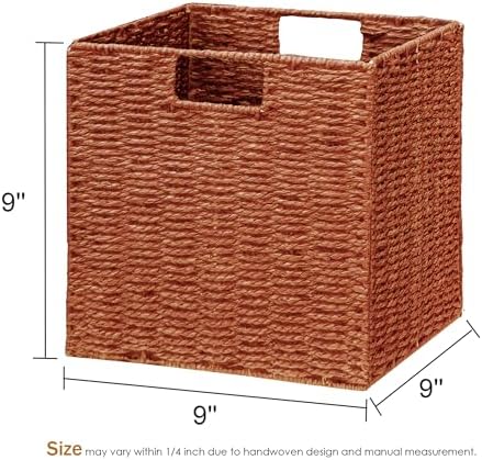 Vagusicc Wicker Storage Basket, Set of 2 Hand-Woven Paper Rope Wicker Basket, Foldable Cube Storage Bins, 9 inch Square 