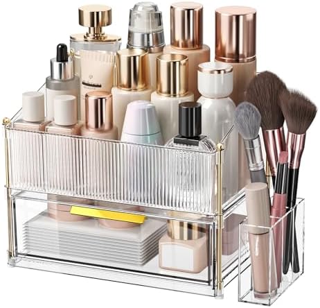INVSSENE Stackable Makeup Organizer Countertop, Storage Perfume Skincare Cosmetic Lipstick Face Mask Makeup Brush Palett