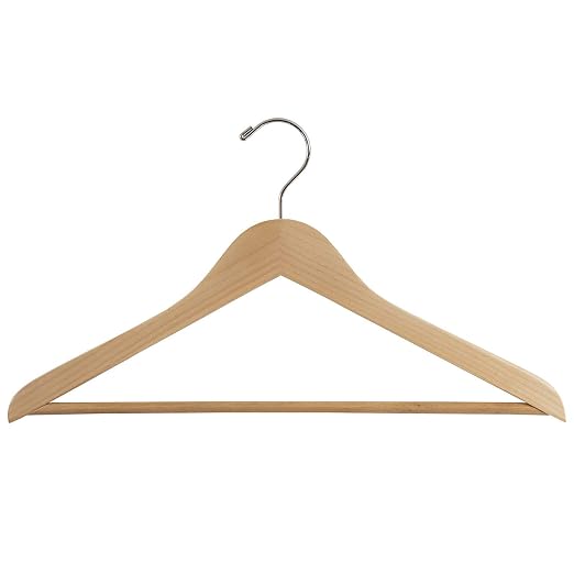 NAHANCO 8017CH20 Economy Wooden Suit Hanger with Attached Pant Bar, Chrome Hook, 17" - Natural Gloss (Pack of 20)