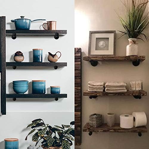 Pipe Shelf Brackets 10 Inch, Industrial Black Metal Wall Pipe Floating Shelf Bracket Heavy Duty Decorative Shelving Brac