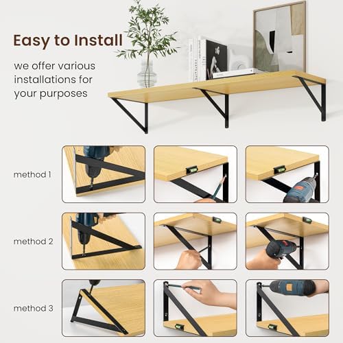 Axeman Deep Floating Shelves, 55'' x 10'' Oak Wall Shelves Set of 2