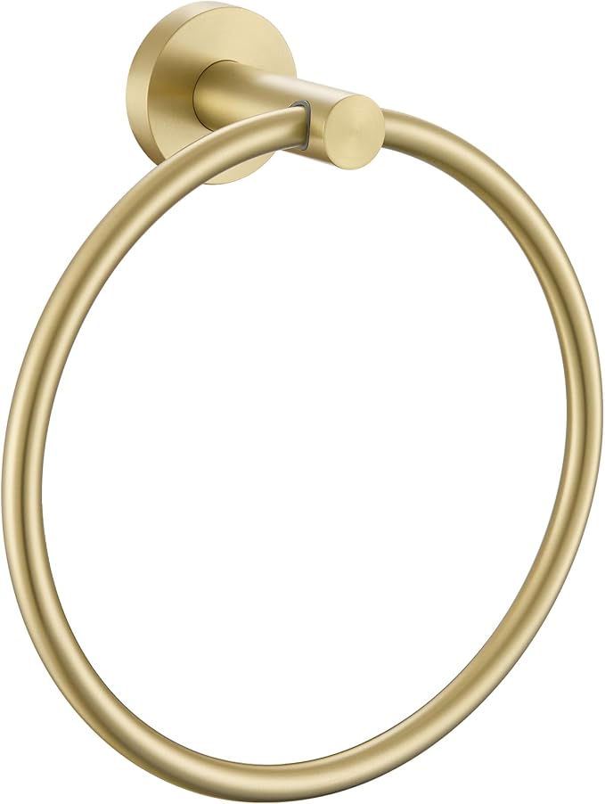 APLusee Brushed Gold Bath Towel Ring, 304 Stainless Steel Heavy Duty Towel Holder for Bathroom, Wall Mounted