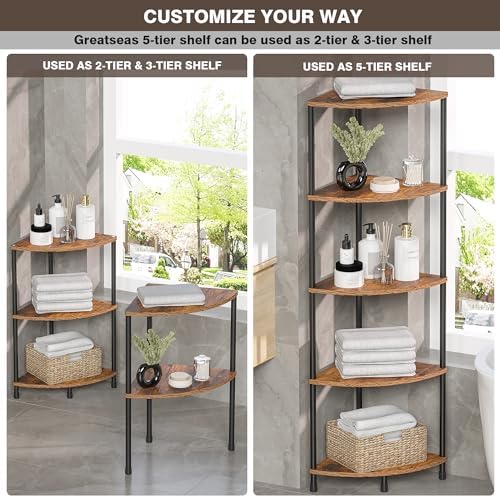 5 Tier Corner Shelf Stand, 44.1", Rustic Brown