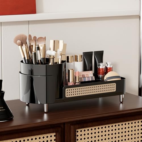Booklov Rotating Makeup Organizer for Vanity Countertop, Black