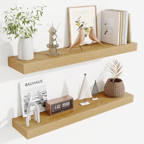 Fun Memories Floating Shelves 30 Inch, Wall Mounted Wood Shelf Set of 2, Farmhouse Decor for Bathroom, Bedroom, Kitchen,