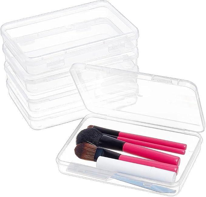 BENECREAT 5 Packs 6x4.3x1 Rectangle Large Clear Plastic Box Containers with Double Buckles for Cards, Safety Pins, Beads and Other Craft Office Supplies