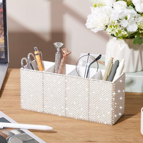 Pearl Desk Organizer, White Pen Makeup Brush Holder