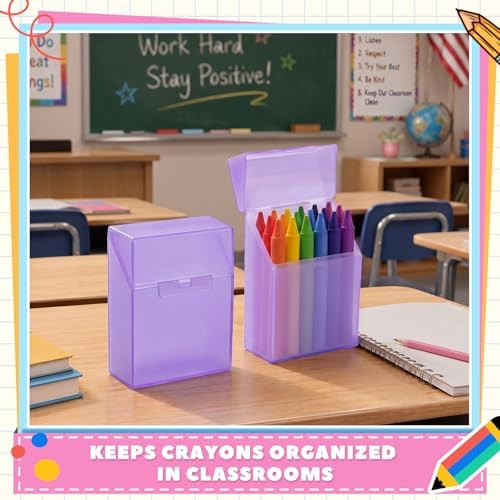 Clabby 12 Pcs Clear Plastic Crayon Boxes Hold 24 Count, Purple