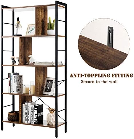 Giantex 5-Tier Bookshelf, Industrial Style Bookcase with Metal Frame, Free Standing Storage Display Shelves, Home Office