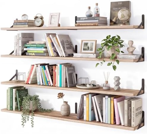 YGEOMER 47.2 in Floating Shelves for Wall, Light Carbonized Brown Set of 4