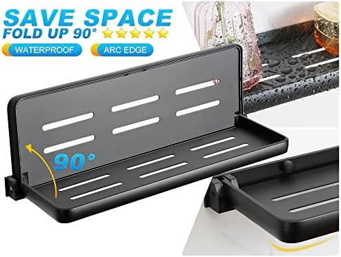 Folding Wall Shelf for Bathroom | 2-Tier Folding Metal Shelves | 90° Fold Up | Wall Mounted Drop Down Floating Shelf for