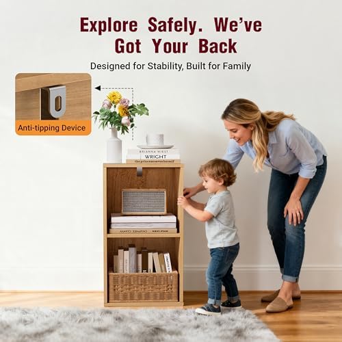 Book Shelf, Wooden Cube Storage Organizer with 11" Open Cubes, Stackable Modular Bookcase for Room Divider Storage, 2 Ti