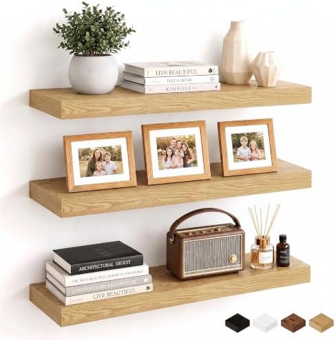 24 Inch Floating Shelves Oak, 8" Deep Wall Shelf, Wall Mounted Wood Shelf