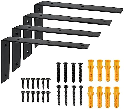 Alise 4Pcs Black Heavy-Duty L-Shaped Floating Shelf Wall Brackets