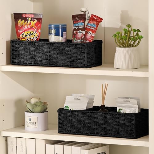 Vagusicc 3 Section Wicker Storage Basket, Hand-Woven Paper Rope Wicker Baskets for Organizing, Toilet Tank Basket, Black