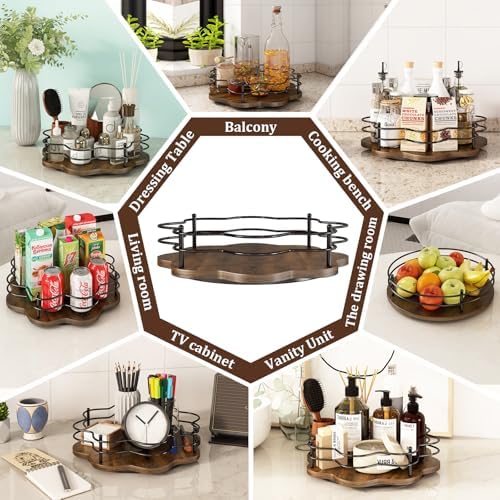 12" Lazy Susan Turntable Organizer,Round Wooden Lazy Susan Organization and Rotating Spice Rack for Dining Table,Pantry,