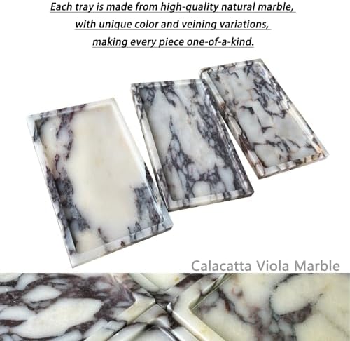Natural Calacatta Viola Marble Vanity Tray, 9.8"x5.9"