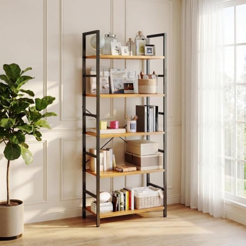 Sweetcrispy 5 Tier Bookshelf, Bookcase Shelf Storage Organizer, Wood