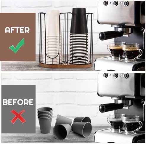 Geelin 18oz Adjustable Coffee Cup Dispenser with Wooden Base, Cup and Lid Holder, Cups Holder Organizer for Coffee Pod S