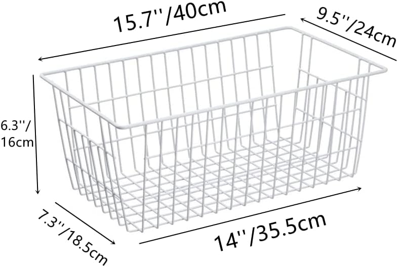 Wire Storage Basket Freezer Organizer Bins Refrigerator Organization Storage Baskets with Handles for Pantry, Freezer, L