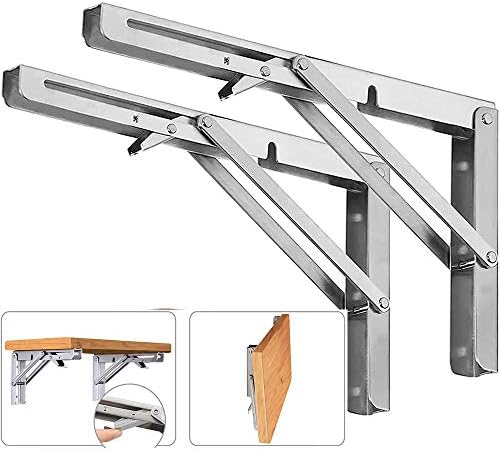 12 Inch Folding Shelf Brackets, 2 Pack Stainless Steel Heavy Duty L Bracket