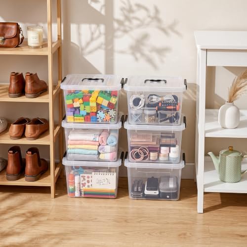 Citylife 12QT 6-Pack Clear Storage Bins with Lids Plastic Bins with Handles