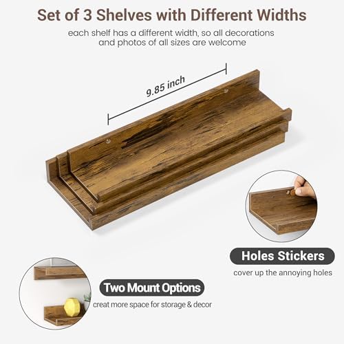 Axeman Picture Ledge Shelf, 16 Inch Brown Floating Shelves Set of 3