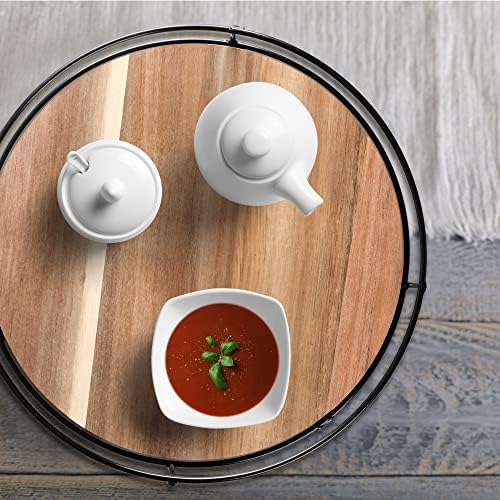 [ 2 Pack ] 9" & 10" Acacia Wood Lazy Susan Organizers with Steel Sides