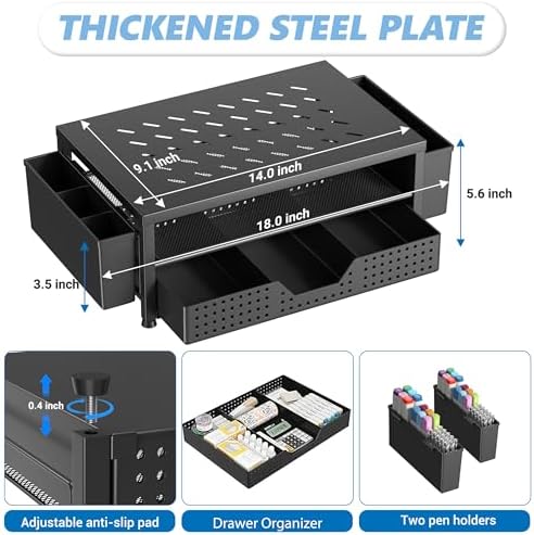 OPNICE Desk Organizer and Accessories, 2-Tier Computer Monitor Stand Riser with Drawer and 2 Pen Holders, Laptop Stand, 