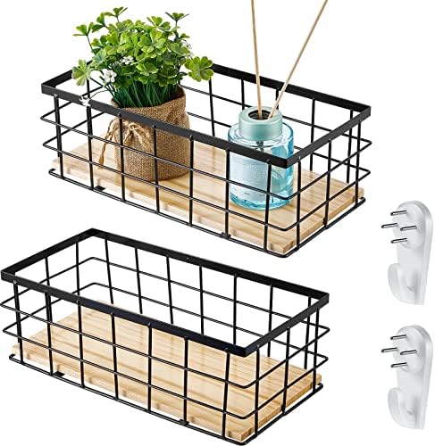 Funrous 2 Pcs Metal Small Wire Basket Wall Hanging Wire Basket Hang Small Bathroom Kitchen Storage Organizer Toilet Pape