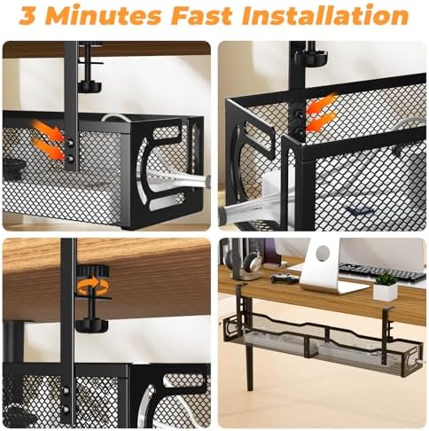 Under Desk Cable Management Tray, No Drill Steel Desk Cable Organizers, Wire Management Tray Cable Management Rack (24.4