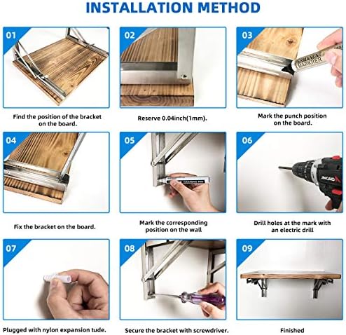 Folding Shelf Brackets 16 Inch, Heavy Duty Stainless Steel Collapsible Hinges Wall Mounted Angle L Bracket for Floating 