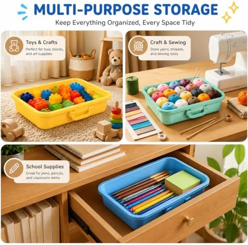 Carolart 3 Pack 12.8 Inch Wheat straw Plastic Storage Bins, Stackable
