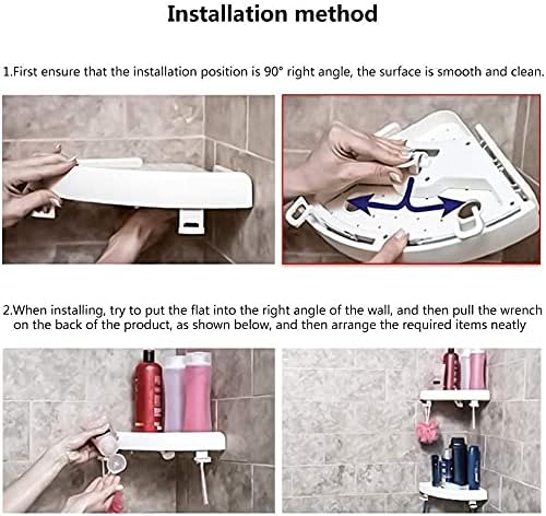 Corner Storage Holder Shelves, Snap Up Corner Shelf Organizer with No Screws Fan-Shaped Triangle Bathroom Kitchen Wall C