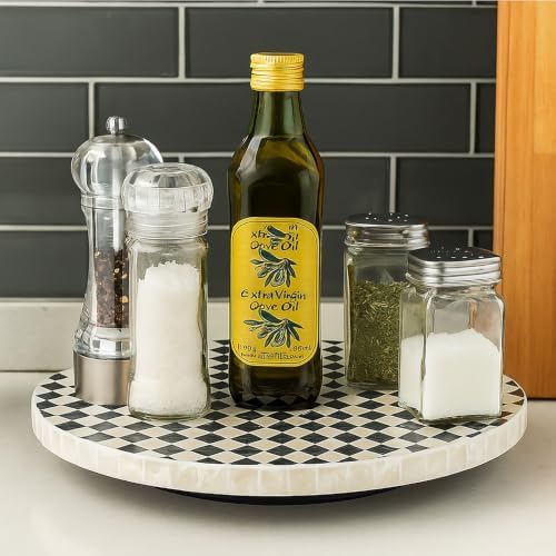 12-Inch Mother of Pearl Lazy Susan for Table Top, Black & White