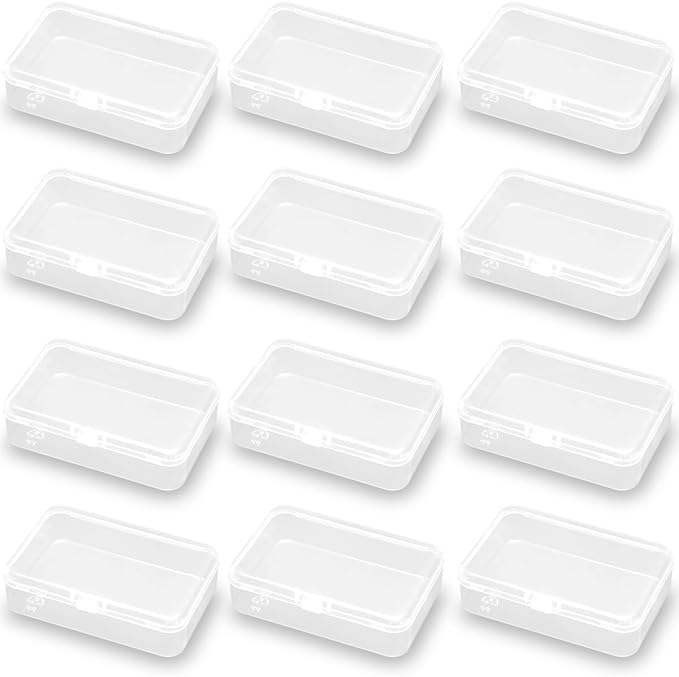 12 Pack Rectangle Clear Craft Supply Case (3.58 x 2.32 x 0.98 Inch), Small Plastic Containers for Small items, Crafts, Beads, Coins, Jewelry and Business Cards