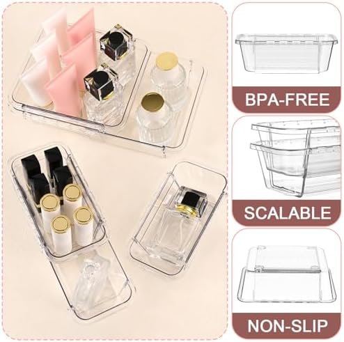 8 Pcs Medium Extendable Clear Drawer Organizer, All Adjustable Vanity Storage Box, 2-Size Desk Drawer Organizer, Acrylic Storage Bins for Makeup, Cosmetic, Bedroom Dressers Tool Organizer for Gadgets