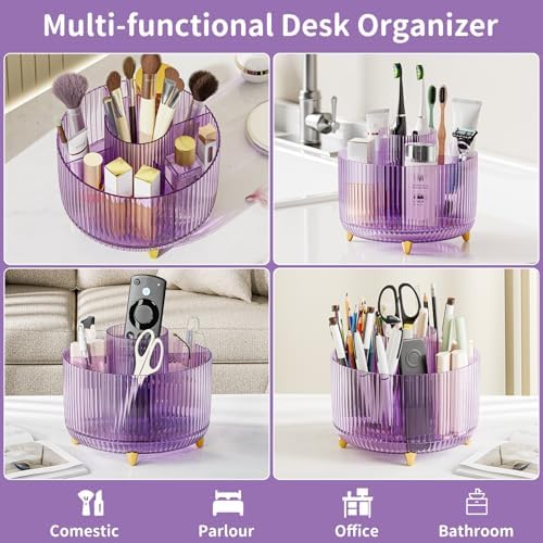 Clear Rotating Makeup Organizer Countertop for Vanity, 360° Makeup Brush Holder Organizer with 5 Compartments, Transpare
