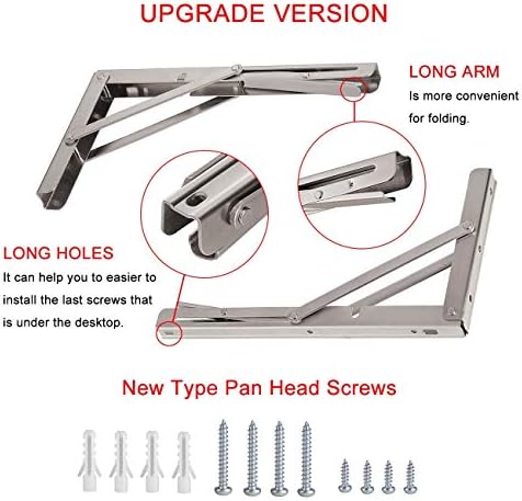 YUMORE Folding Shelf Brackets 20", Max Load: 330lb Heavy Duty Stainless Steel Collapsible Shelf Bracket for Table Work B