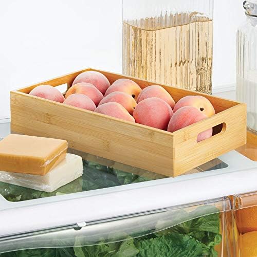 mDesign Kitchen Storage Box – Open-Top Bamboo Storage Tray with Handles – Versatile Cupboard Organiser for Shelves, Pant