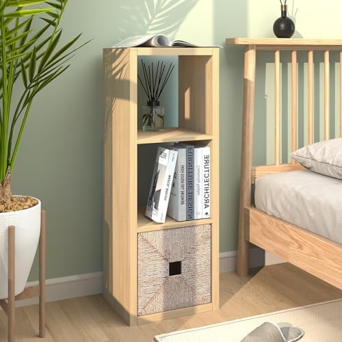CTESNE【2026 Wooden Thick Frame 3 Cube Storage Organizer Shelf with Anti-Tipping Kits + Reversible Open Back Bookcase, Ho