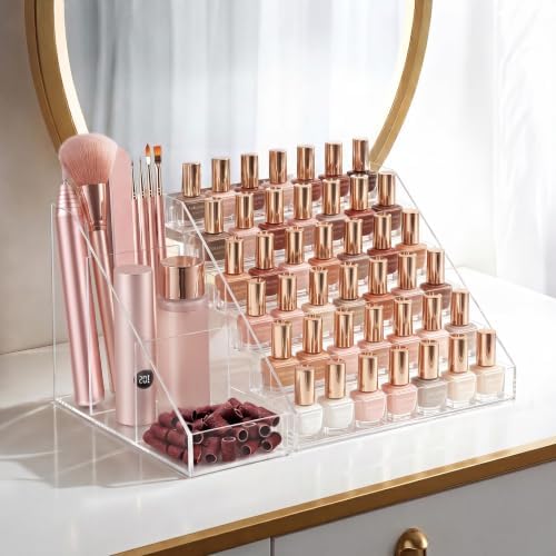HBlife 6 Tier Nail Polish Organizer with Nail Supplies Organizer, Quick Assembly Clear Acrylic Nail Polish Holder Displa