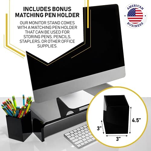 Acrylic Monitor Stand with Matching Pen Holder, 12mm Thick Clear Acrylic Monitor Riser, Laptop Stand for Home, Office, a