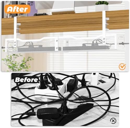 Under Desk Cable Management Tray, No Drill Steel Desk Cable Organizers, Wire Management Tray Cable Management Rack (24.4