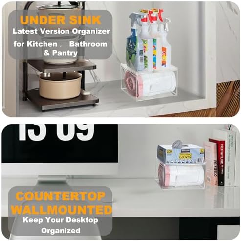 SEANADO Acrylic Trash Bag Dispenser, Wall Mount Kitchen Organizer Storage Box Holder for Garbage, Grocery, Plastic Bag R