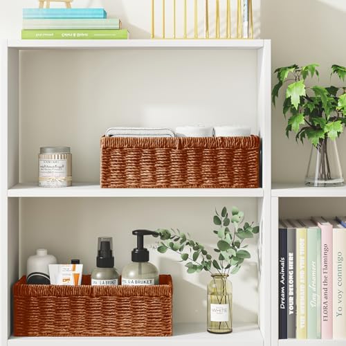 Vagusicc Wicker Storage Basket, Paper Rope Wicker Baskets with Handles, Toilet Paper Basket for Toilet Tank Top, Small Wicke Baskets for Organizing Shelves, 2-Pack, Orange